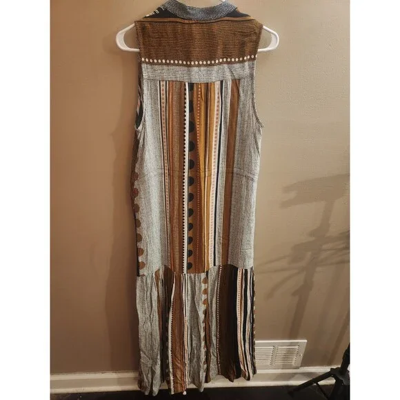 Anthropologie Maeve Alondra Tiered Pockets Tie Waist Maxi Dress Size 10 Boho - Picture 5 of 7